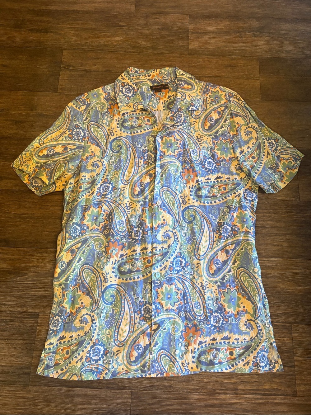 Jim Thompson Tailored Men’s XXL 100% Linen Button Up Hawaiian Paisley Vintage